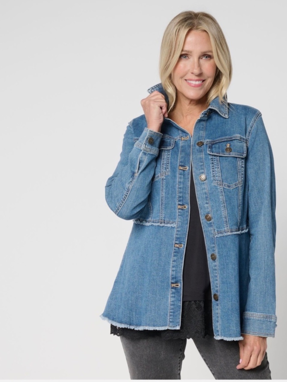 LOGO by Lori Goldstein Petite Desert Wash Denim Jacket Medium Wash XL New